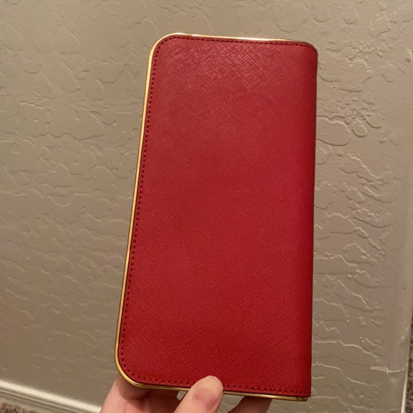 Michael Kors Red Jetset Travel Specchio Leather Zipper Wallet - Picture 4 of 13
